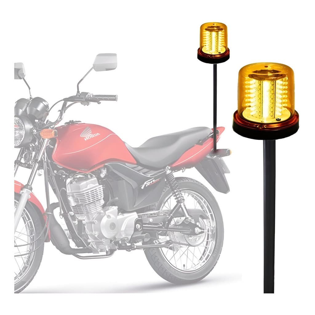 Giroflex Giroled Âmbar E Haste Para Moto 128 Leds 12v Efeito Ronda Patrulha Emergência Monitoramento