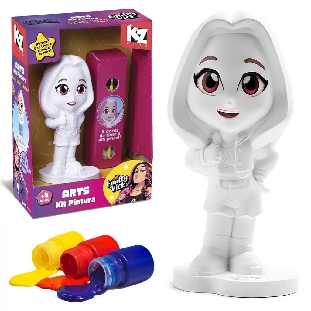 Boneco Emilly Vick Arts Kit Brinquedo De Pintura Para Colorir Com 5 Tintas E 1 Pincel