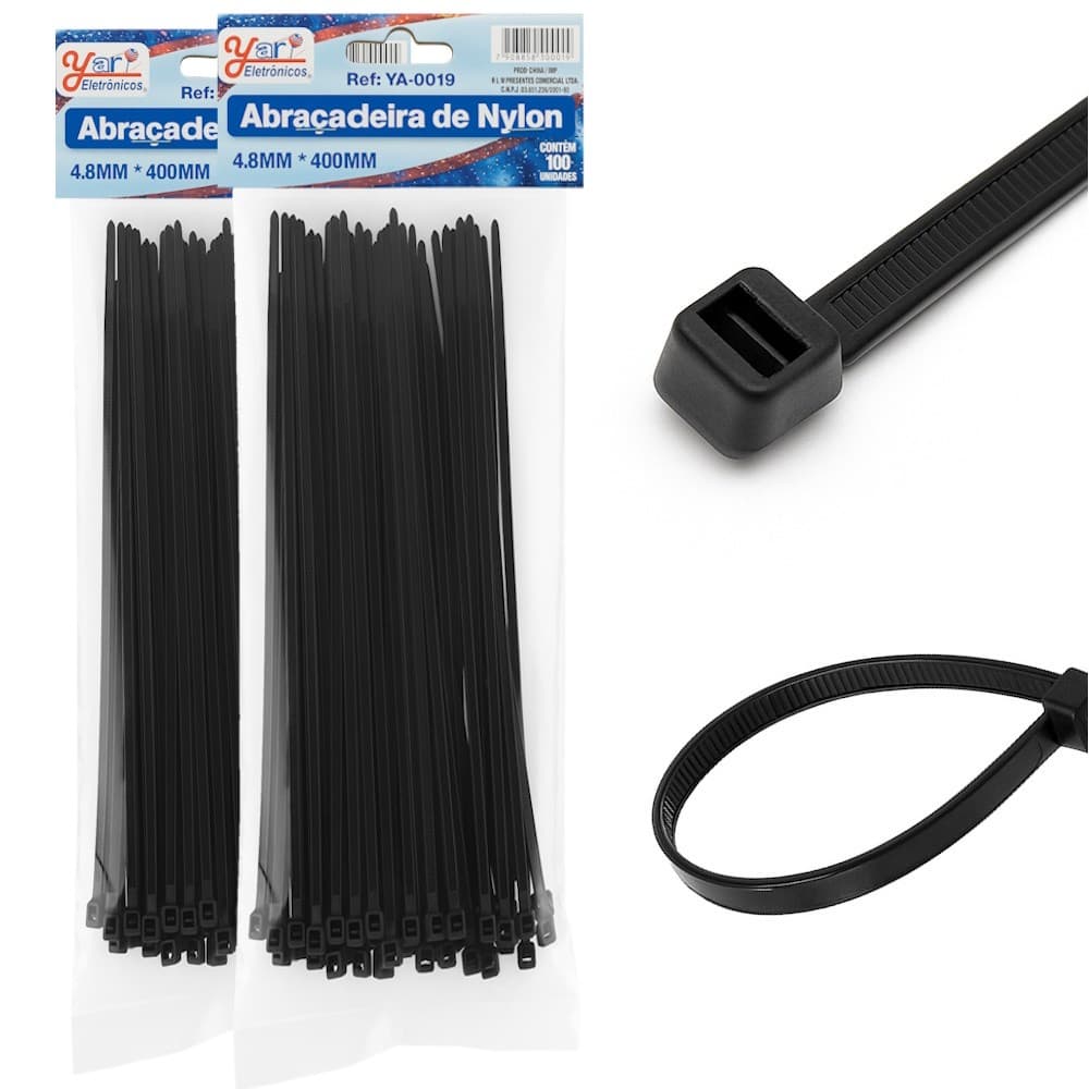 200 Abraçadeira Preta Nylon 4,8x400mm Fita Hellermann Plástica Enforca Gato Alta Resistência