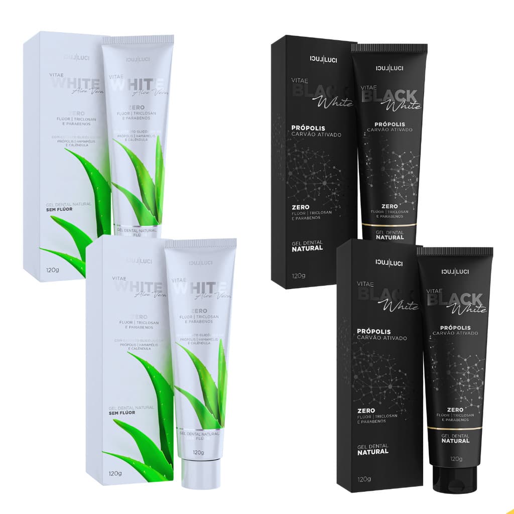 Kit 2 Gel Dental Aloe Vera + 2 Gel Dental Black Luci Luci