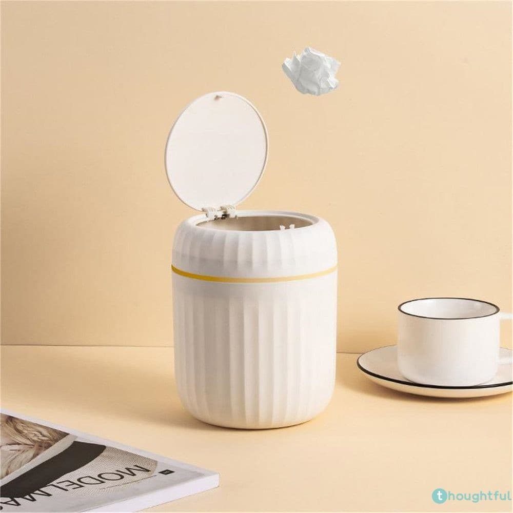 Lixeira De Mesa Pensativa, Escritório, Sala De Estar, Cesta De Papel Com Tampa, Lixeira De Mesa, Maquiagem, Armário De A