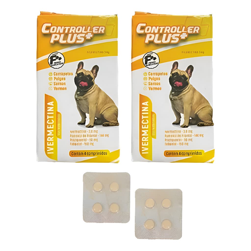 Remédio Anti Pulgas Carrapatos Sarnas E Vermes 15kg 8 Comprimidos - Controller Plus