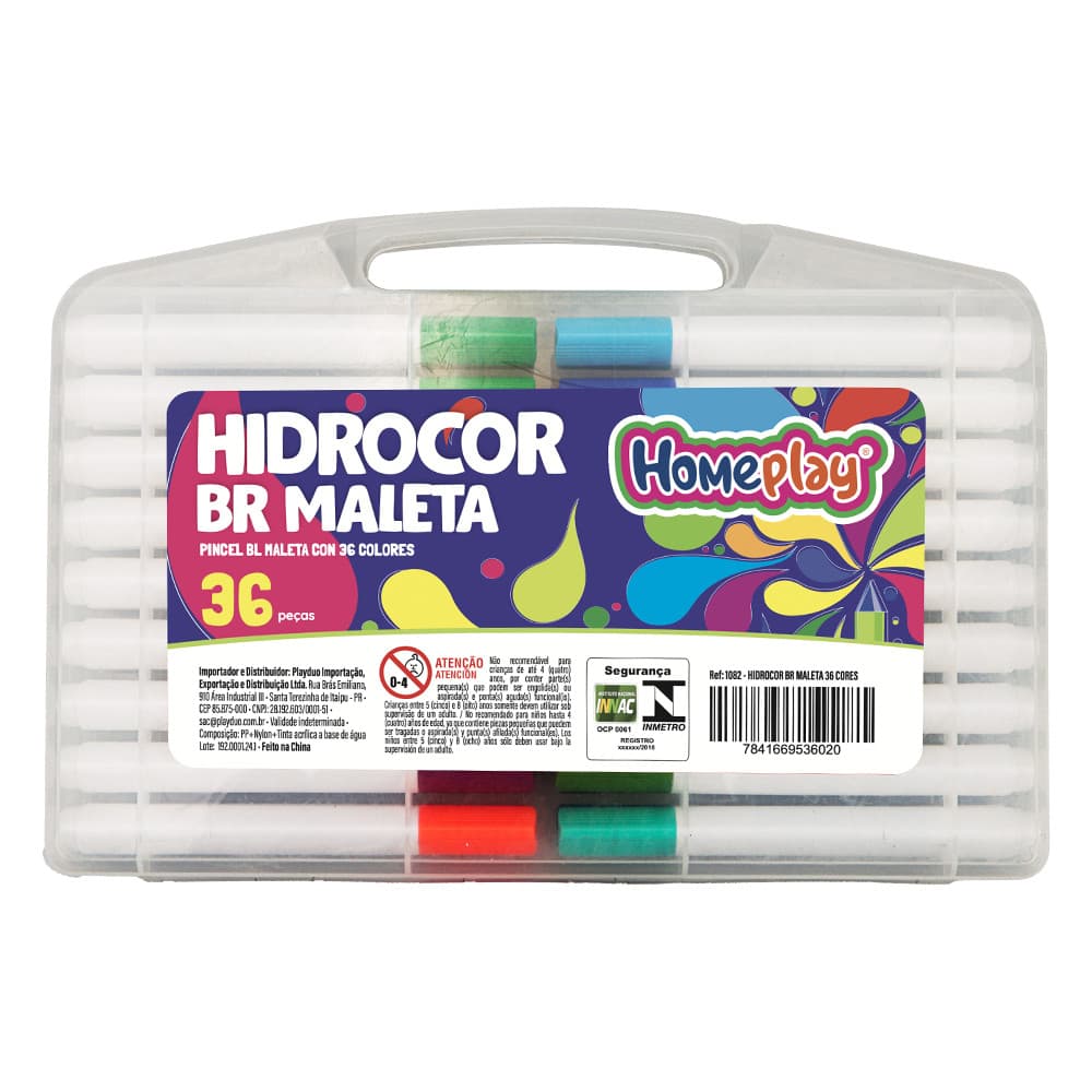 KIT CANETINHA PINTAR HIDROCOR MALETA 36 CORES MALETA PORTÁTIL MATERIAL ESCOLAR PINTURA ESCRITÓRIO