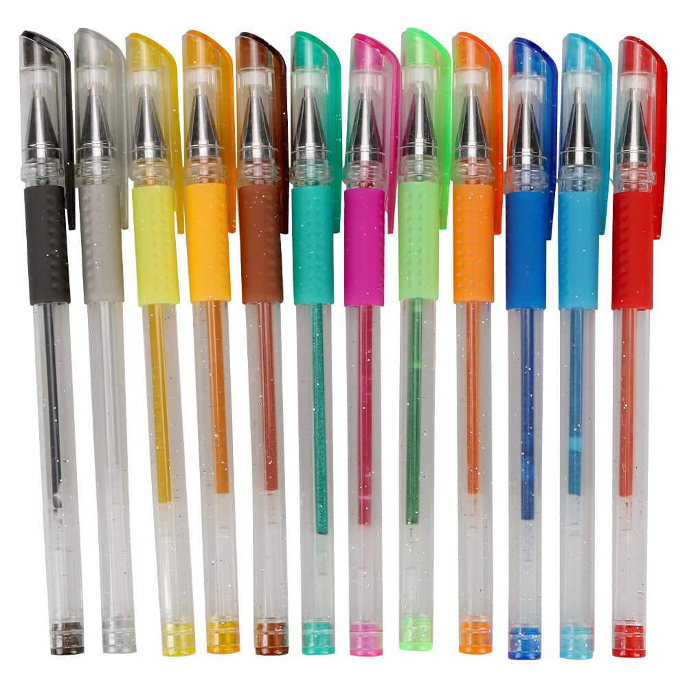 KIT ESTOJO CANETA GEL COM 12 CORES MATERIAL ESCOLAR ESCRITÓRIO
