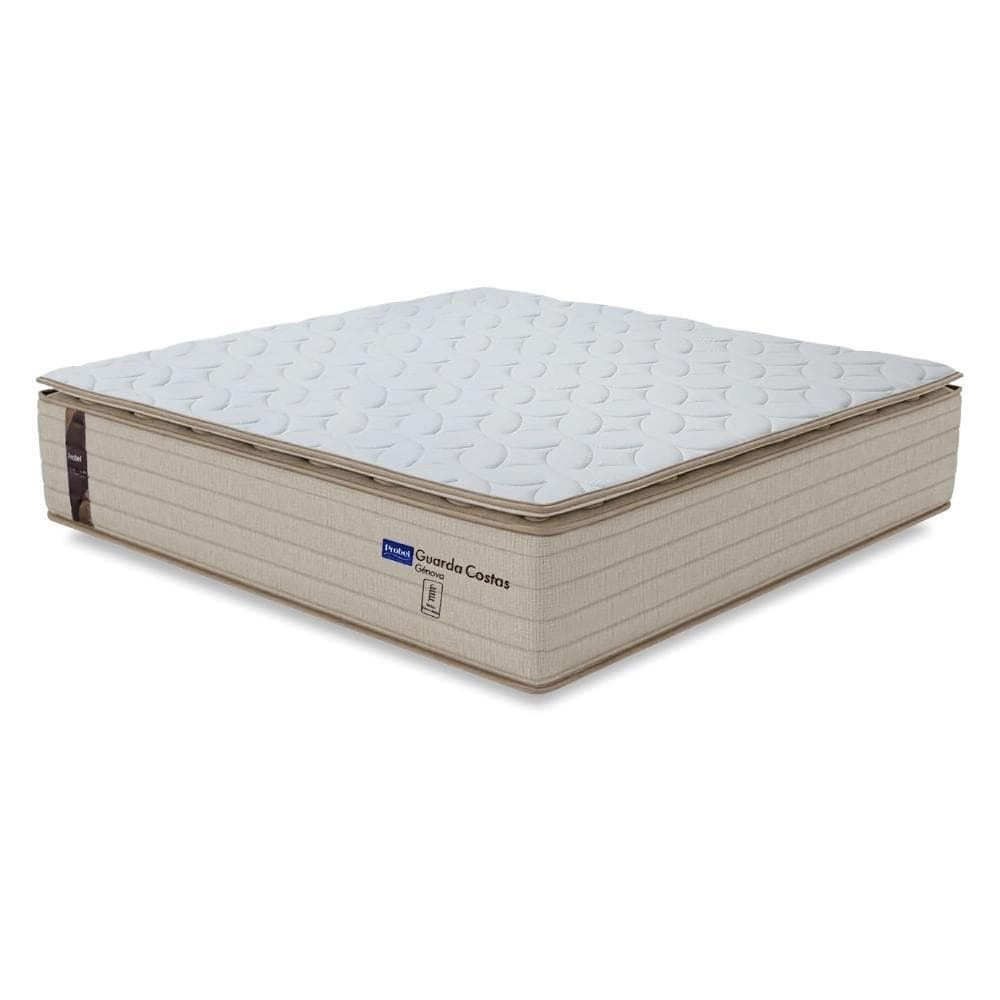 Colchão Casal Probel Molas Ensacadas Pillow Top 138x188x30cm Guarda Costas Genova Branco/Bege