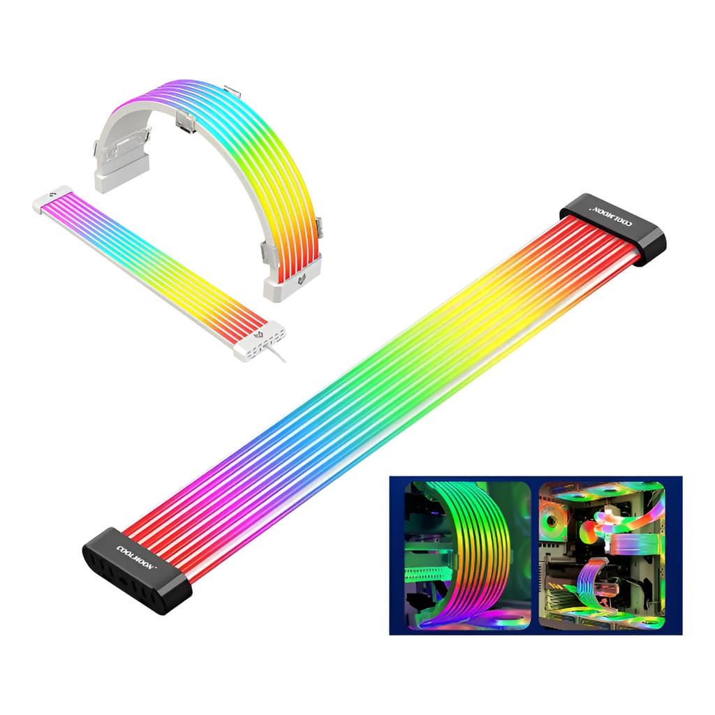 Sleeved Lightglow ARGB Cabo Extensor GPU - 8P/2x8P/12VHPWR para PC Gamer e Workstation