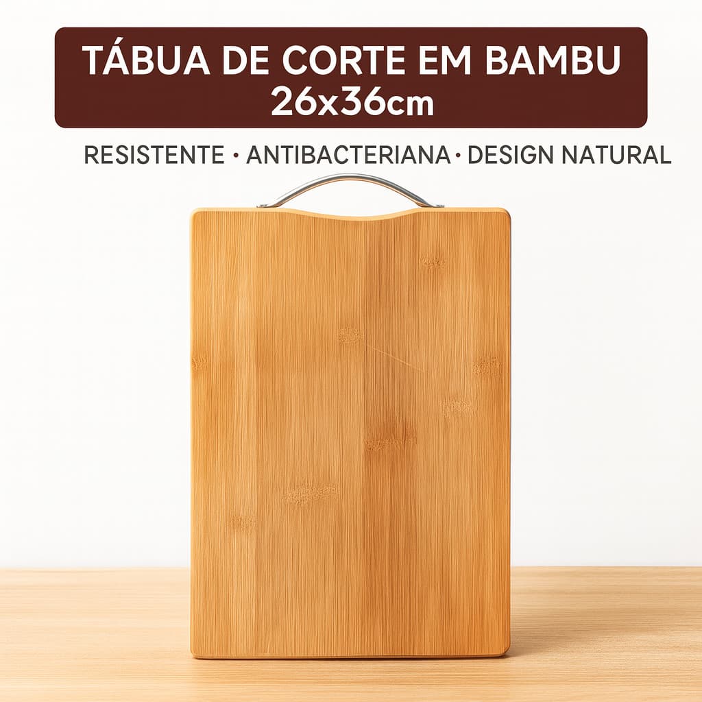 Tábua de Corte em Bambu 26x36cm – Ideal para Carnes, Frios e Queijos | Resistência e Design Natural
