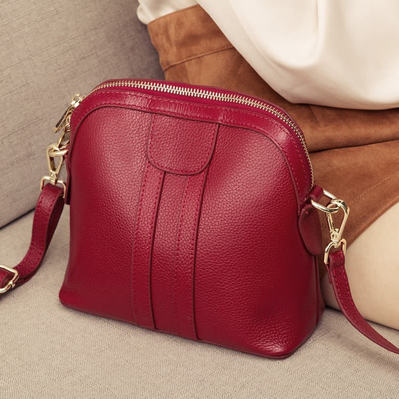 Bolsa feminina 2025 novo estilo texturizado couro genuíno Mini saco de concha senhoras vinho vermelho um ombro saco do m