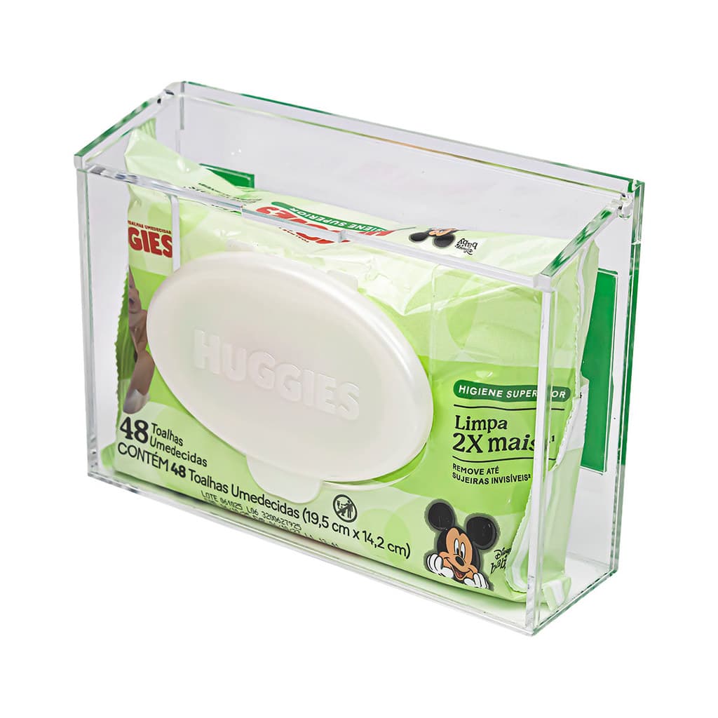 Porta Lenços Umedecidos Slim Com Tampa Em Acrílico Transparente