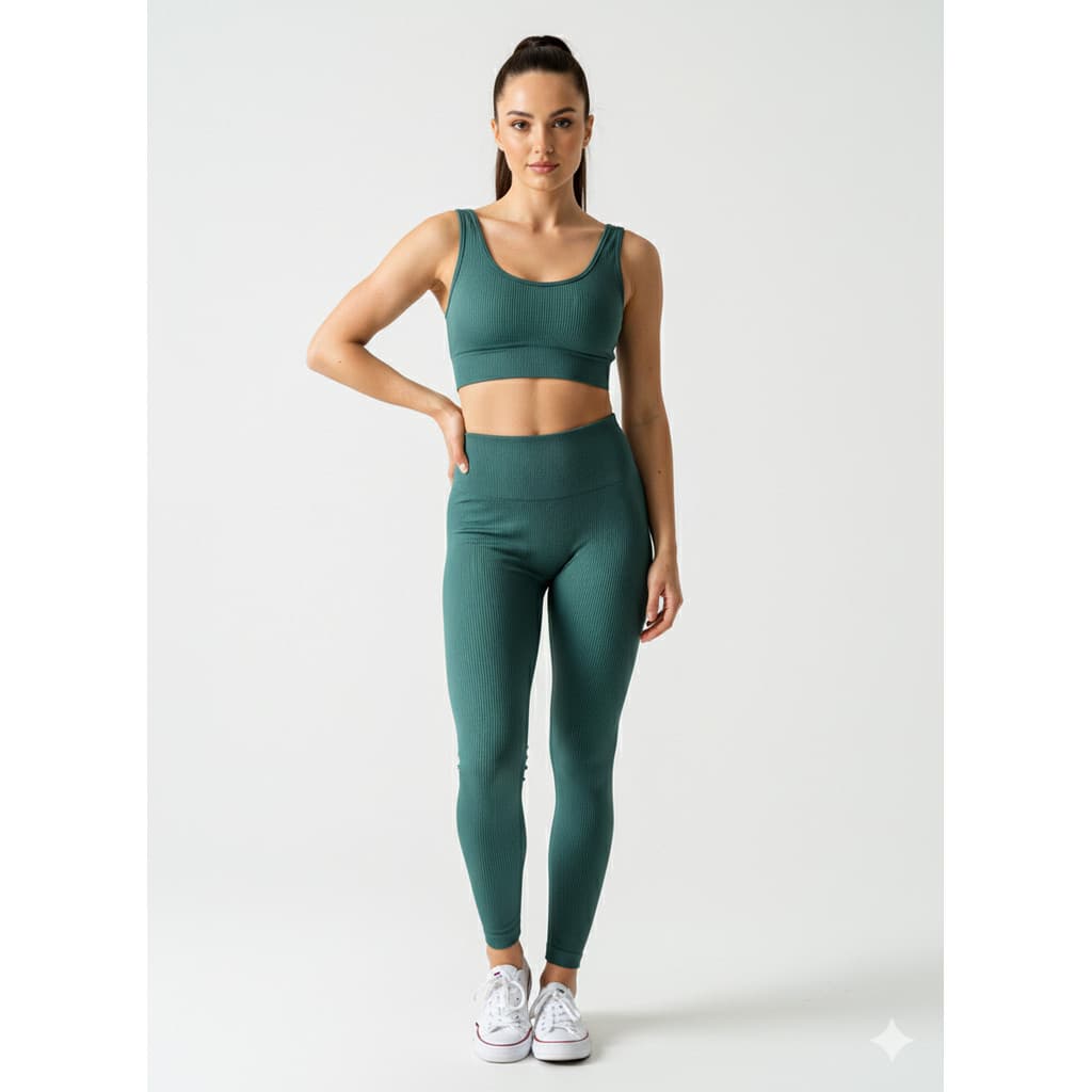 Calça Legging Canelada Preta  Cintura Alta Com Costura Para Academia