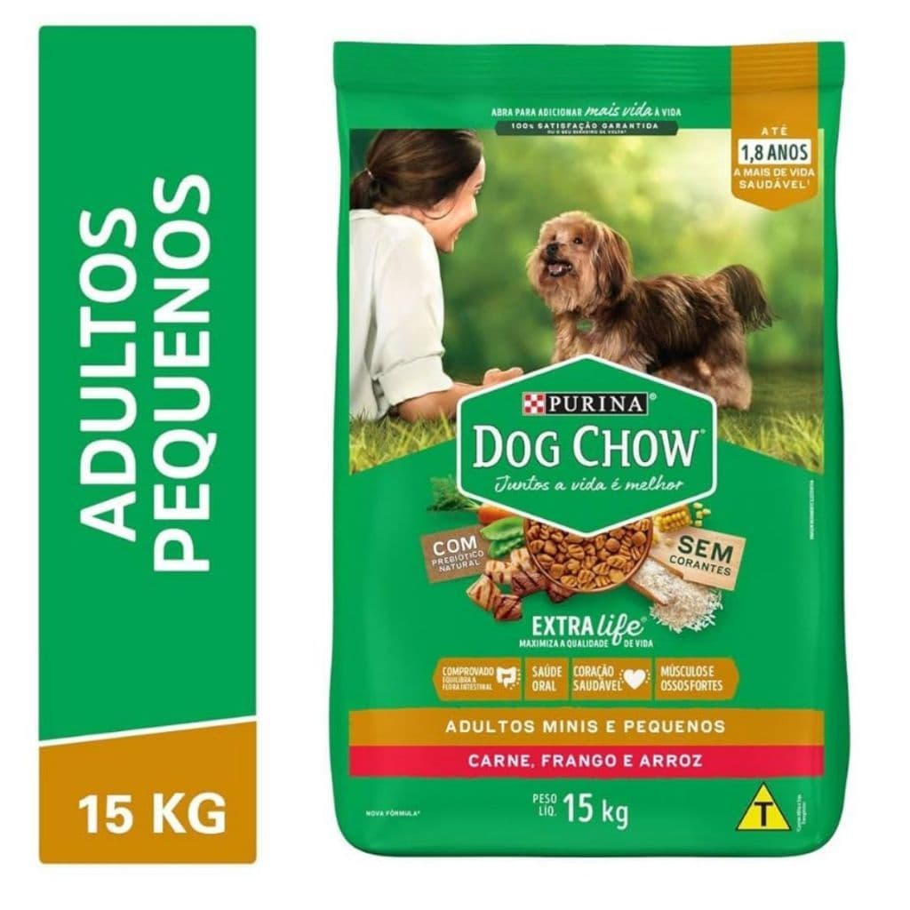 Ração Dog Chow adulto carne, frango e arroz para raça pequena 15kg