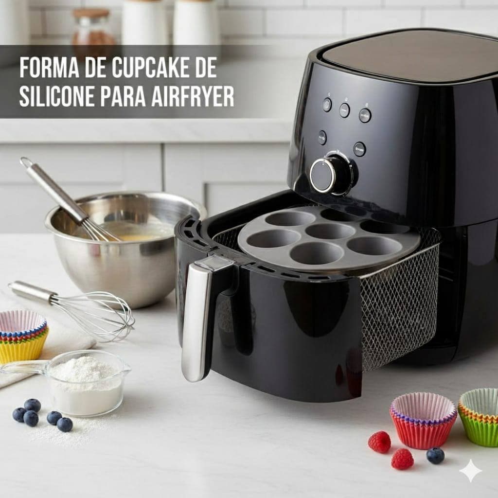 Forma Silicone Cupcake Assadeira Airfryer 7 Cavidades Antiaderente Sortida