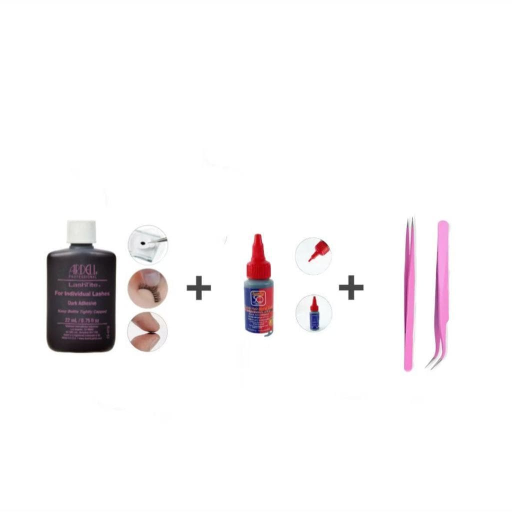 kit Cola Para Cílios Ardell  22ml Preta + 2 Pinça Profissional para Extensão de Cílios + Super Cola Salon Pro 30ml Para