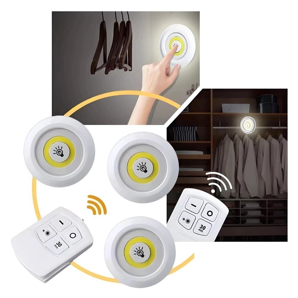 Kit com 3 Lâmpadas Luminária Led Spot Sem Fio e Controle Remotol