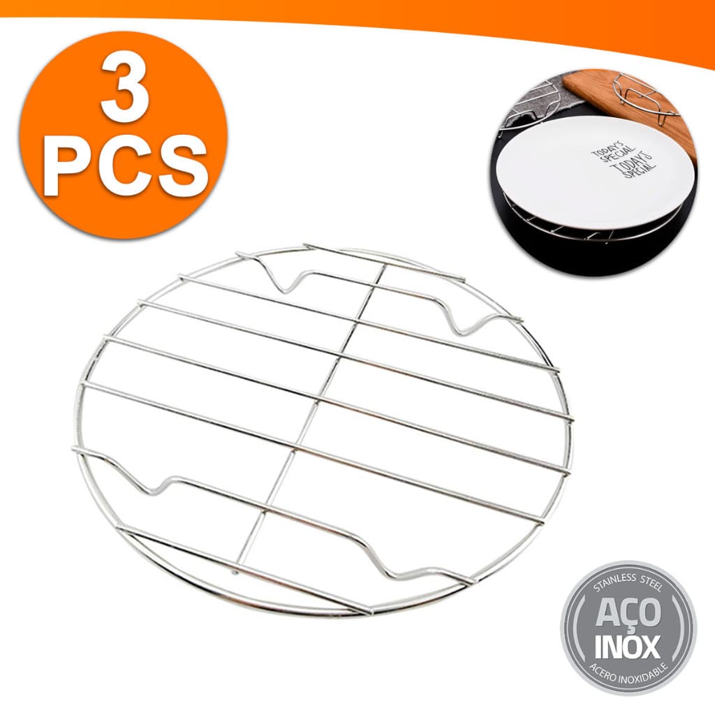 Kit 3 Peças Descanso De Mesa Aramado Para Servir Pratos Descanso De Panela Aço Inox