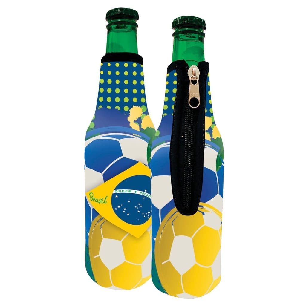 Porta long Neck Termico tema Brasil Azul com Zíper Neoprene 330ml