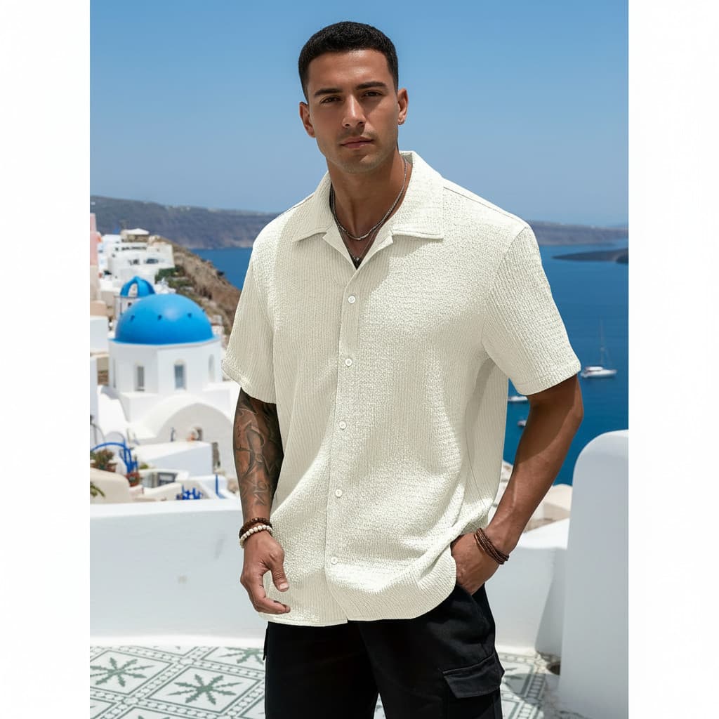 Camisa Casual Masculina Texturizada Com Botões Old Money Premium