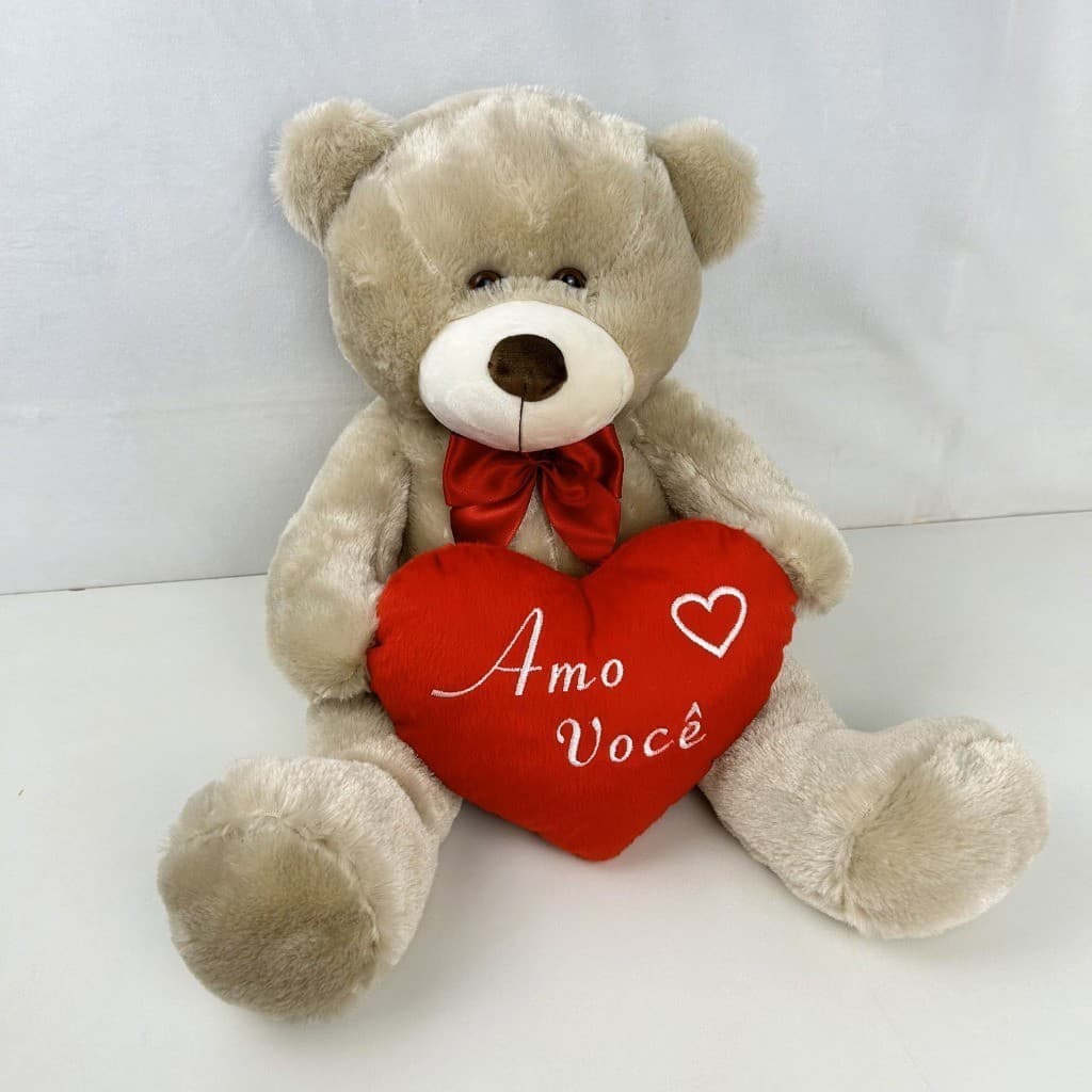 Pelúcia Dia dos Namorados Amo você -  Urso Leo Avelã - Coração 50 cm