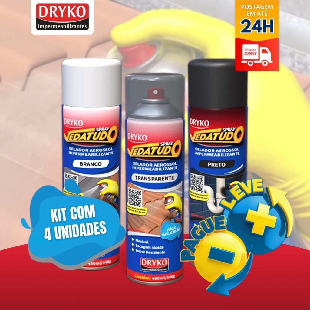 Kit 4 Spray Veda Tudo 400ml Emborrachado Impermeabilizante - Dryko