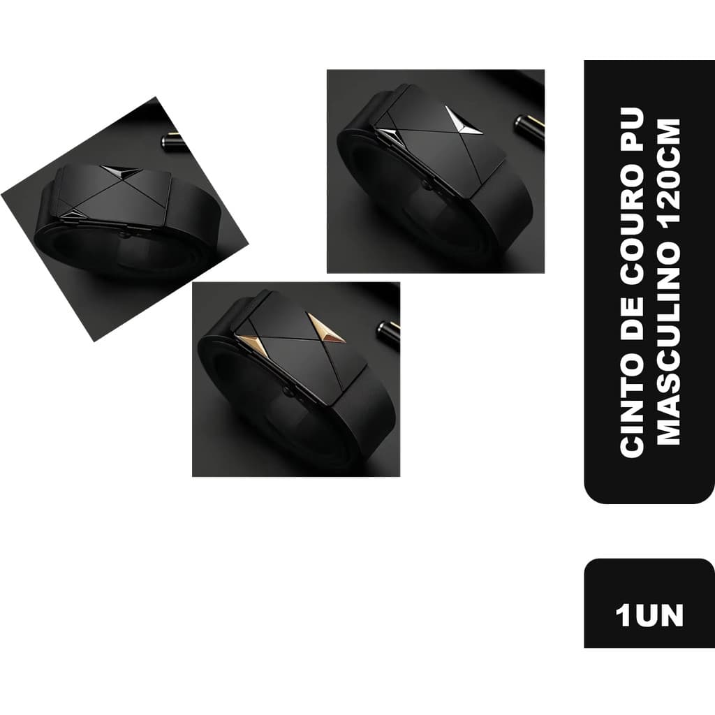 Cinto de Couro PU Masculino Elegante 120cm Prata Preto ou Dourado