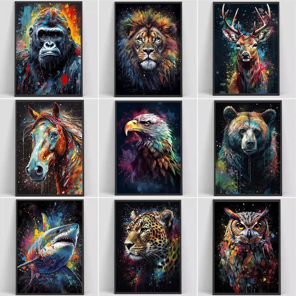 Quadro Decorativo GRANDE Alta Resolução Para Sala Quarto Escritório Quadro Coleção Animais Abstratos
