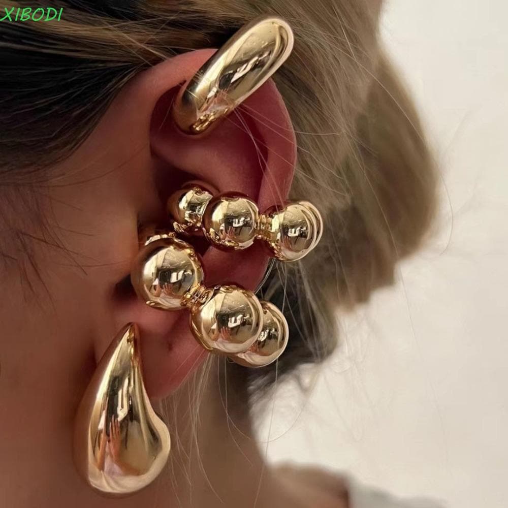 XIBODI 4 Pçs/set Brinco Clipe , Geométrico Brilhante Sem Piercing , Forma C Ouro Prata Cartilagem Orelha Cuff