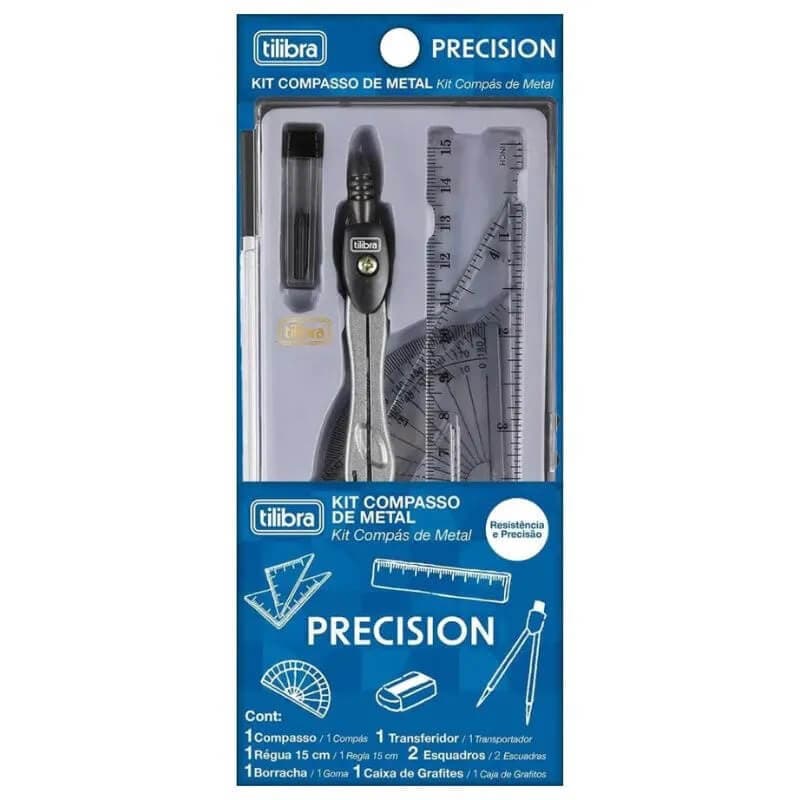 Compasso Escolar Metal Kit Precision 7 Pecas - Tilibra