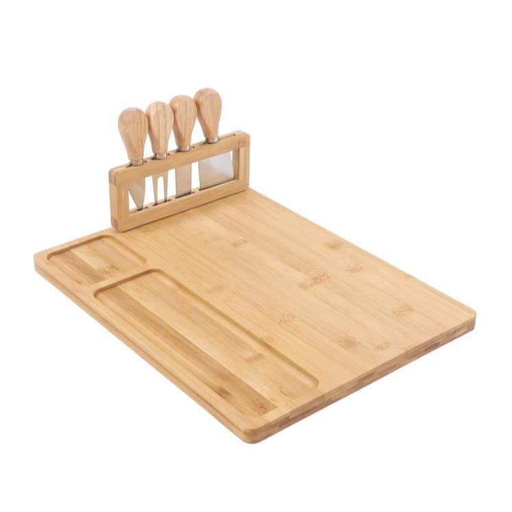 Tábua de Charcutaria, Conjunto de Tábua de Queijo de Bambu Com 4 Facas