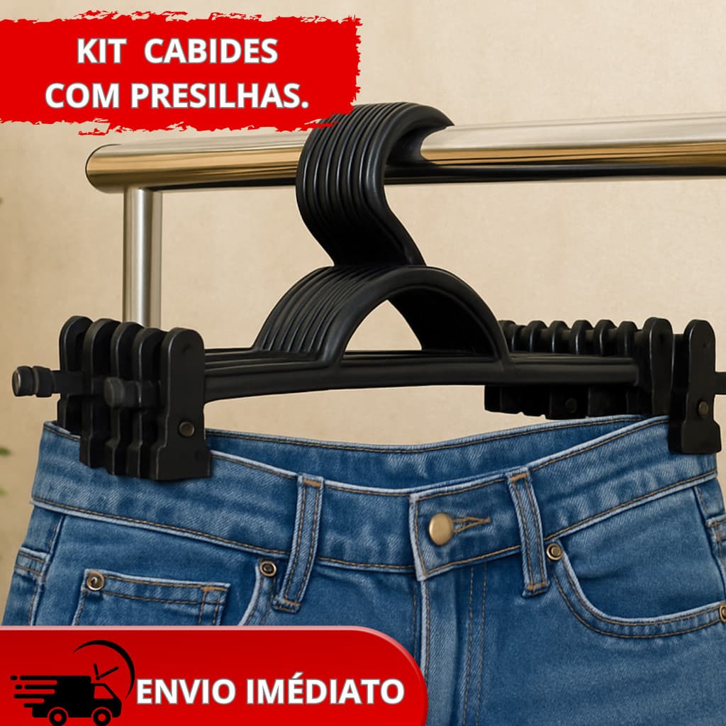 REFORÇADO Kit Até 50 Cabides Adulto De Plastico Preto Com Presilhas Para Saias Vestidos Calças
