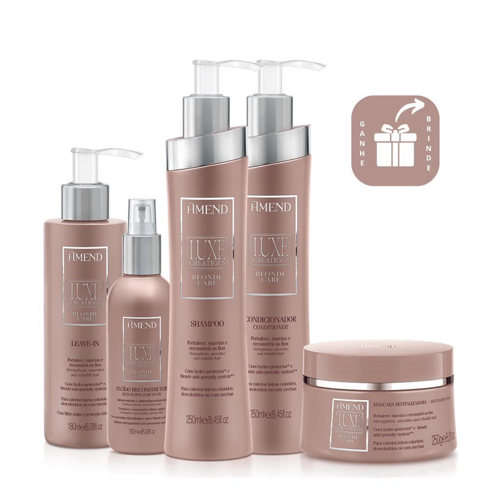 Amend Kit Luxe Creations Blonde Care Shampoo, Condicionador, Máscara, Leave-in e Fluido Reconstrutor