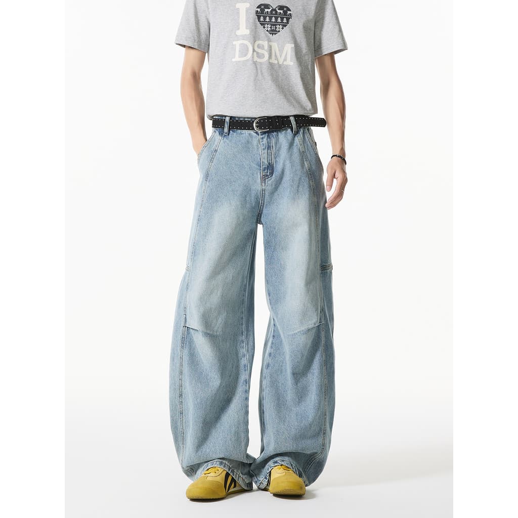 Lavado Retro desconstrução Machete Jeans masculino primavera outono americano High Street angustiado solto em linha reta