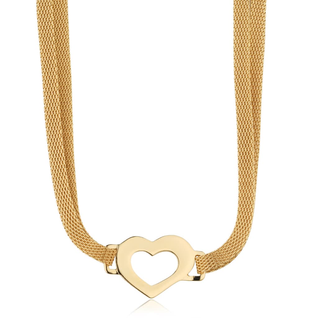 COLAR CORRENTE BANHADO A OURO 18K MALHA DUPLA CORAÇÃO LISO FOLHADO FEMININO JOIAS DE LUXO CORRENTINHA
