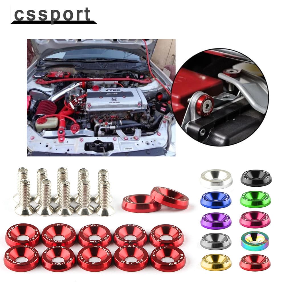 Universal M6 10 Pçs Carro Modificado Hex Fixadores Fender Arruela JDM Pára-Choques Motor Parafusos Côncavos De Alumínio