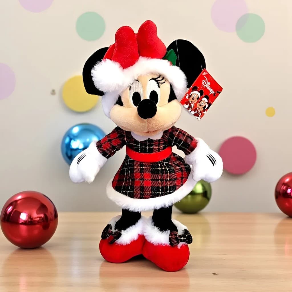 Pelúcia Minnie Xadrez Vermelha e Verde 30cm – Enfeite de Natal Disney Original