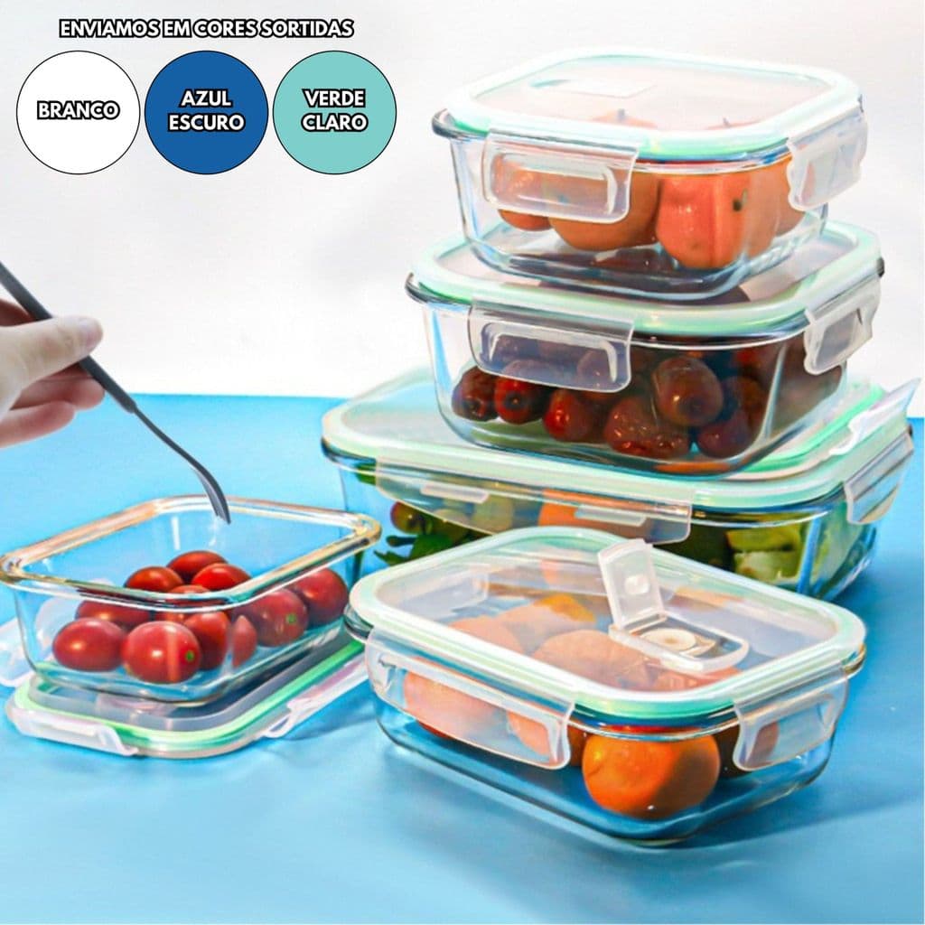 Potes Herméticos de Vidro 620ml com Tampa e Travas | Kit 3, 6, 10 ou 12 Unidades | Marmita, Meal Prep, Fitness