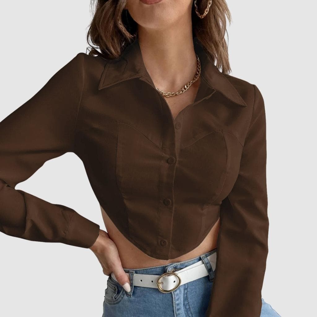 Camisa Cropped Feminina Blusinha Classica Social Manga Longa Elegante Estilosa