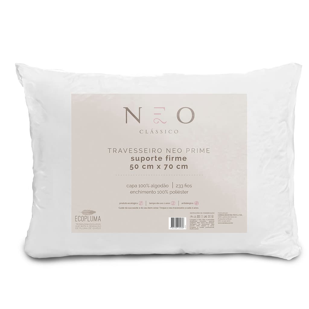 Travesseiro Neo Prime Ecopluma 50x70cm Percal 233 Fios Algodão Toque Macio Confortável Luxo