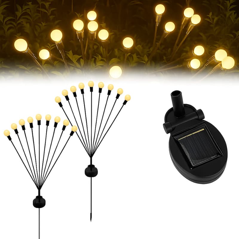 Kit 2 Luminárias Vagalume Jardim Placa Bateria Luz Solar 10 Leds – Iluminação Decorativa Externa