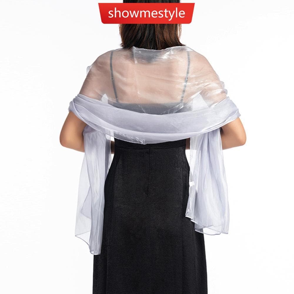 SMS Mulheres Elegantes Xale De Casamento Prata Festa Vestido De Noite Seda Lenço De Cor Pura V5X1