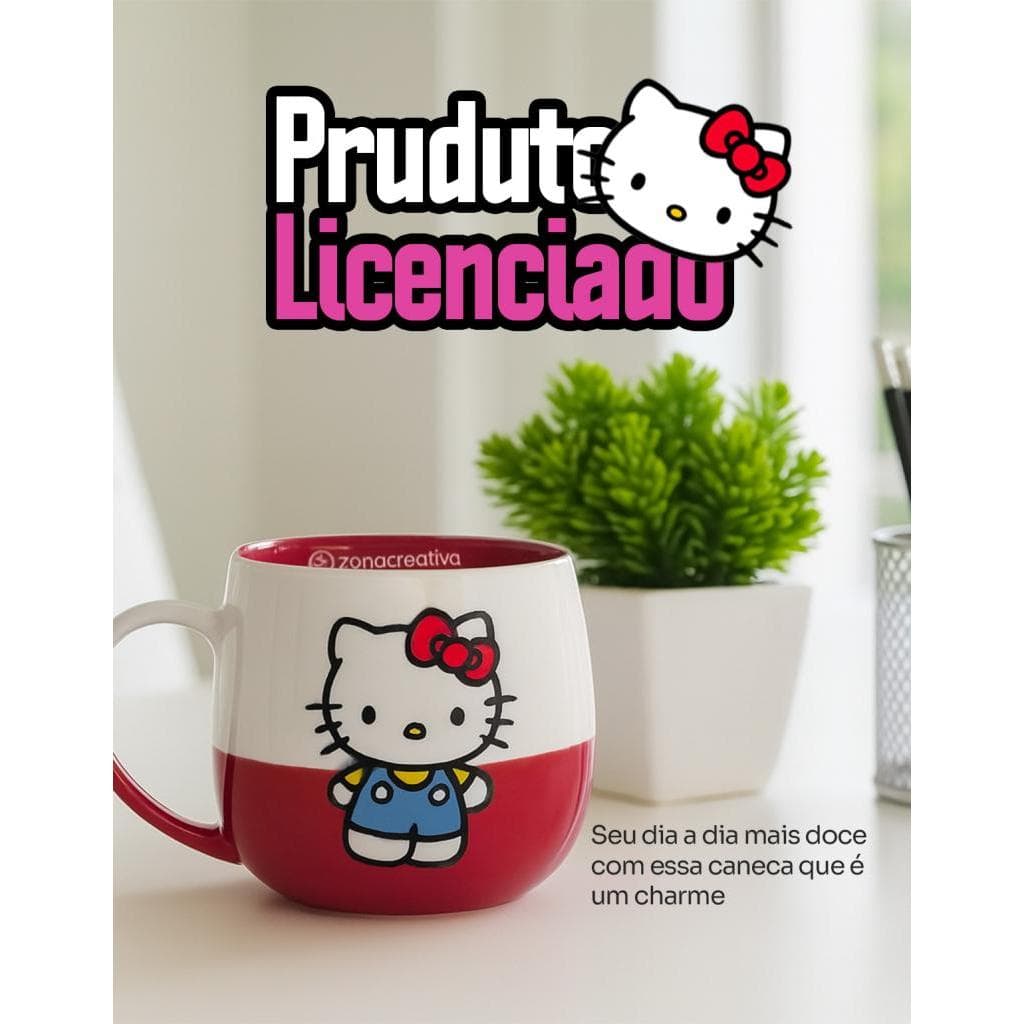 Caneca Cerâmica 400ml Hello Kitty Sanrio Oficial Zona Criativa Rosa Fofo Kawaii Presente Cute