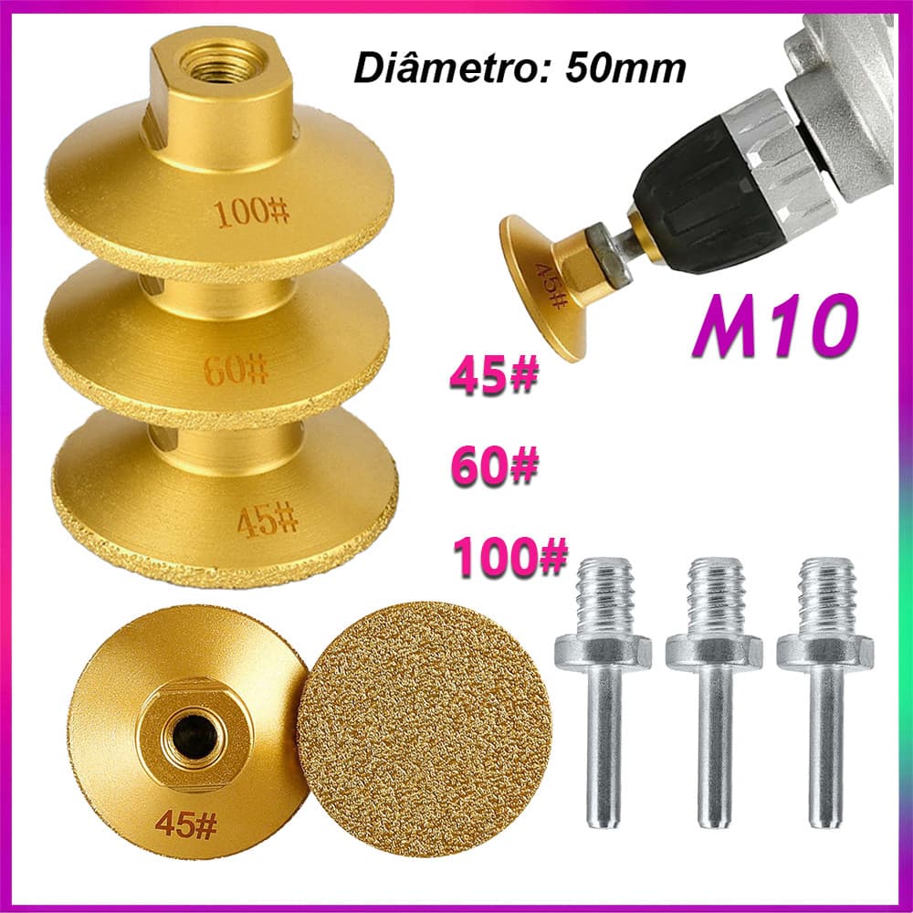 Rebolo Roscado M10 de 50mm de Cerâmica Diamantada para Polimento de Várias Ladrilhos de Pedra 45# 60# 100#
