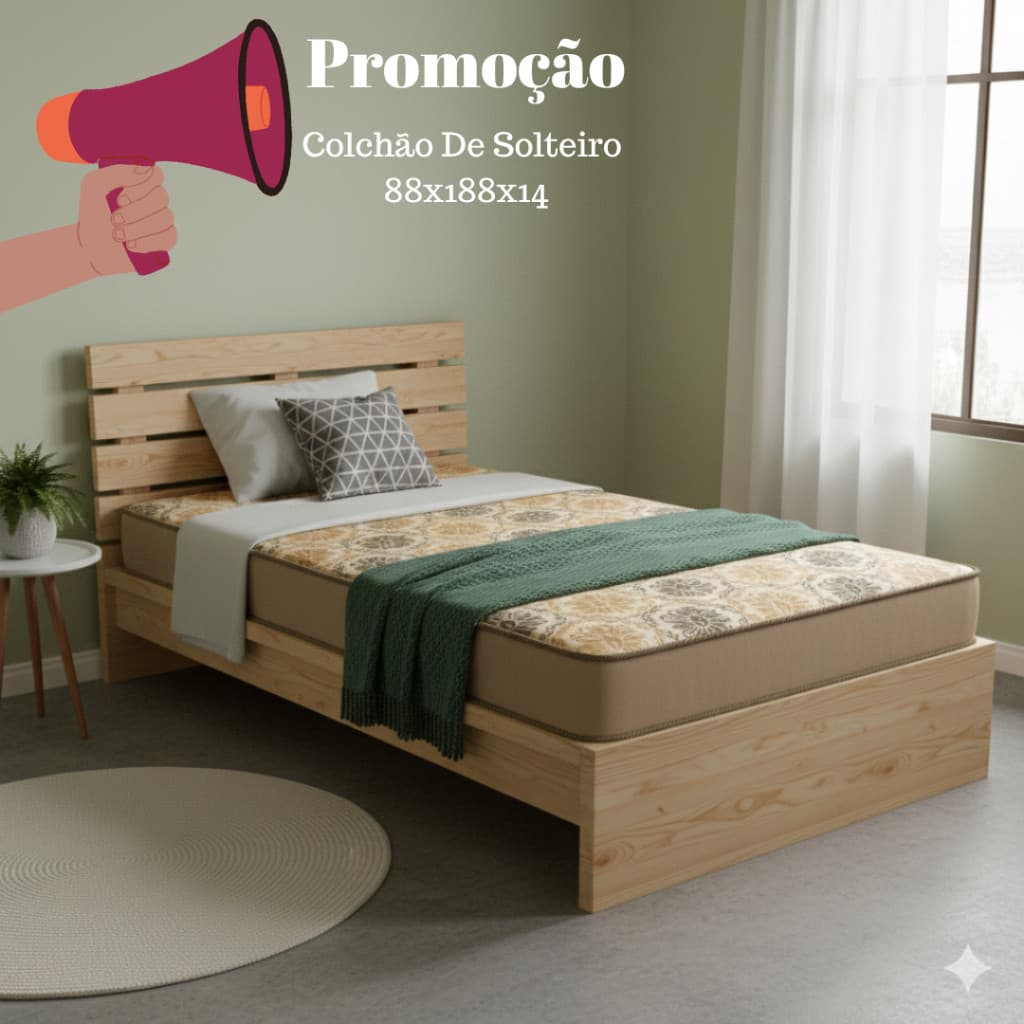 Colchão Solteiro Espuma D28 88x188x14cm Alta Densidade Promoção Premium.