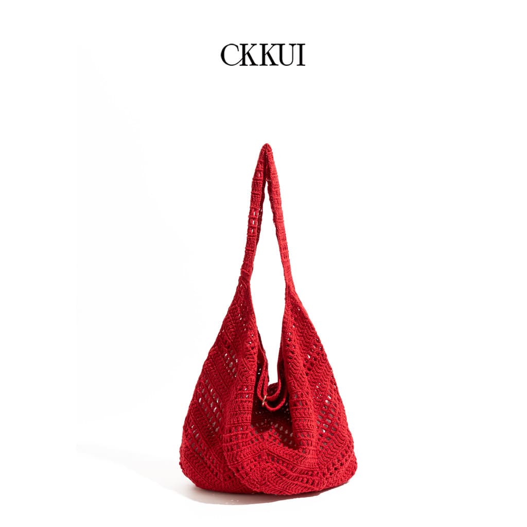 CKKUI Verão Viagem Solta Sensação Tecido Vermelho Bolsa Estilo Preguiçoso Bolsa de Malha Bolsa de Ombro Portátil de Gran