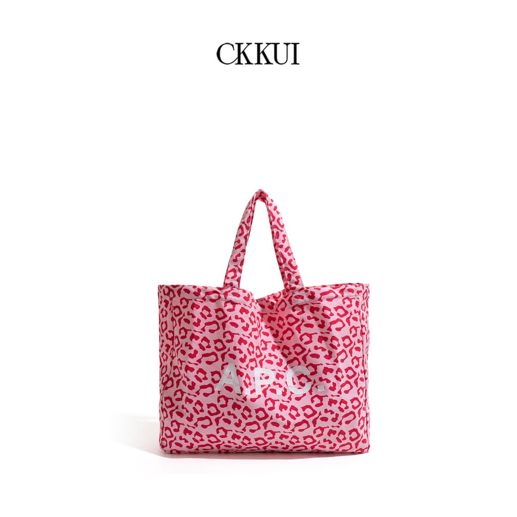 CKKUI Estilo Coreano Estilo Preppy Rosa Leopardo Impressão Bolsa 2025 Novo Estilo Bolsa Grande Capacidade Nicho Bolsa de