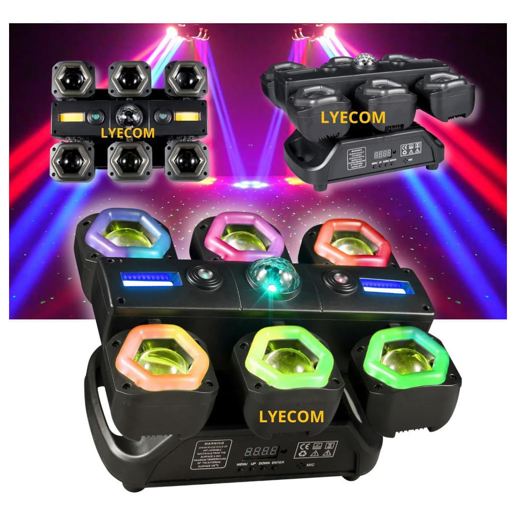 Canhão De Luz Festa 6 Braços Led Bola Mágica Lasers Strobo