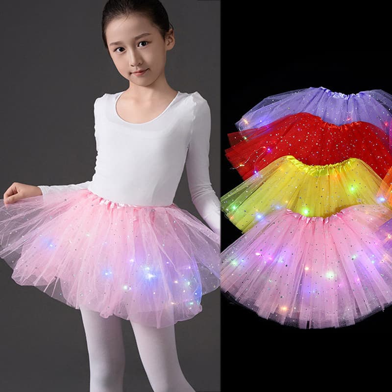 Natal Meninas LED Light Up Saia Inchada Brilho Princesa Desempenho Traje Para Crianças