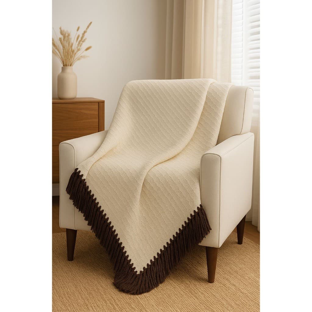 Manta Decorativa Com Franja Para Sofa Sala Cama 150x150cm Xale Texana