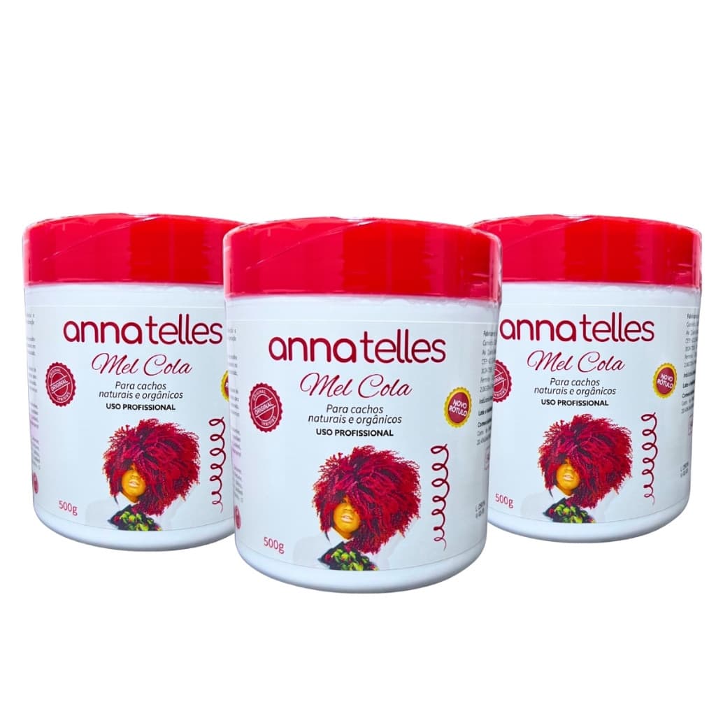 Kit 3 Fixador Mel Cola 500g Anna Telles Definidor Cachos