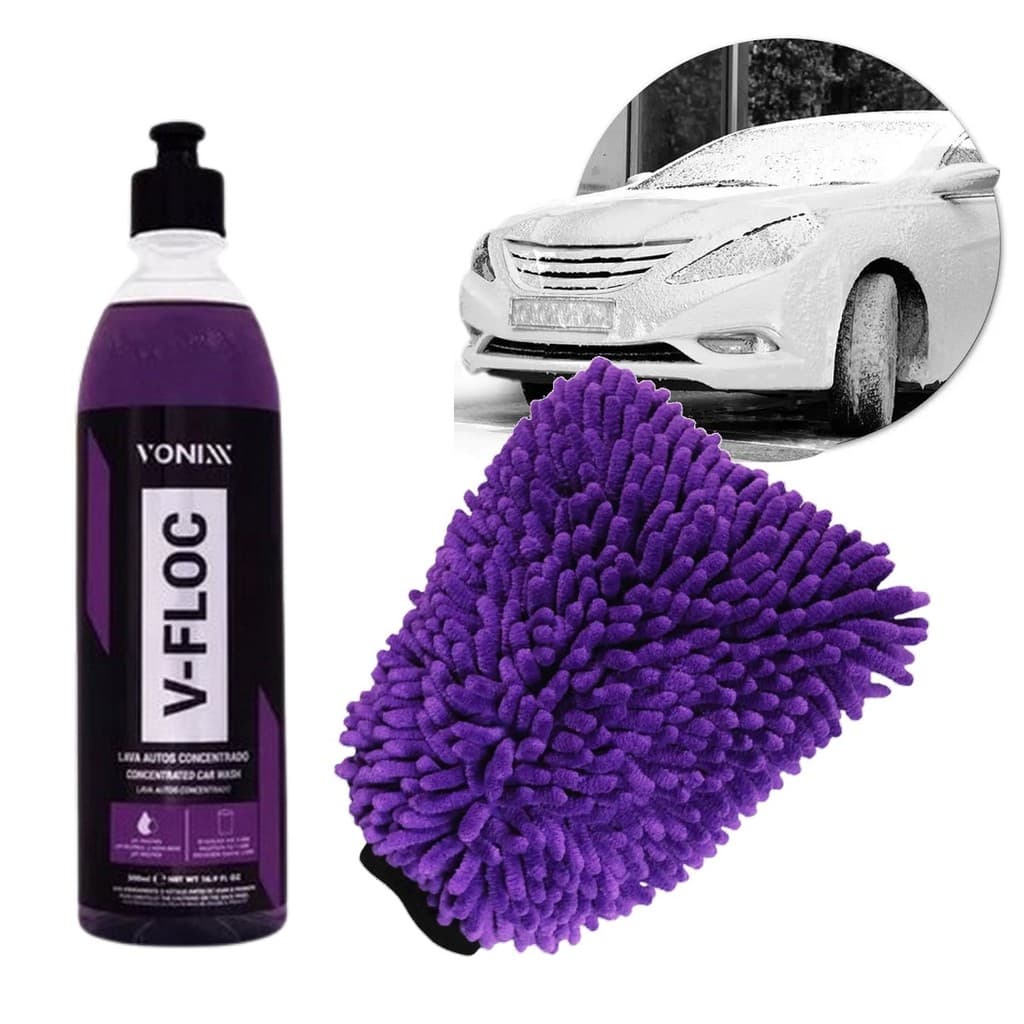 Kit Shampoo V-floc 500ml Concentrado + Luva Microfibra