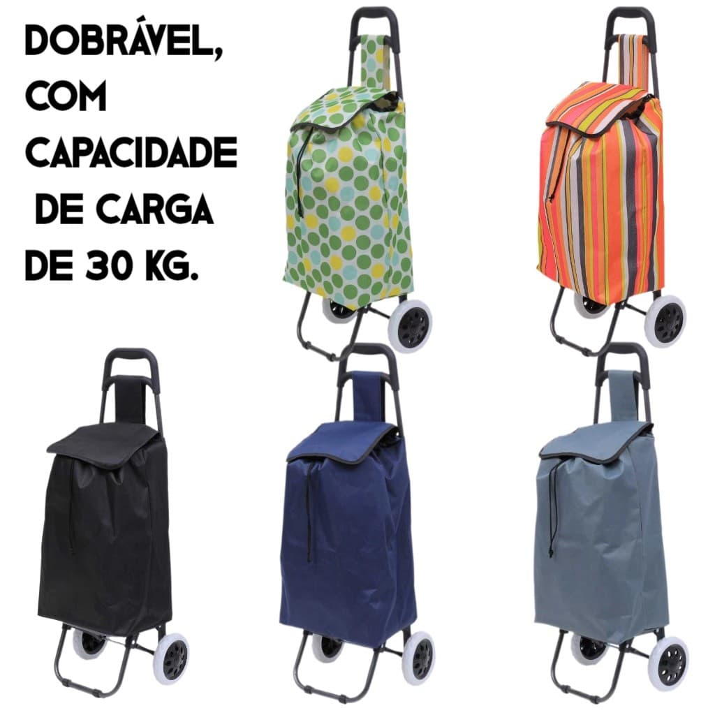 Carrinho de compras, carrinho de mercado, reforçado, dobrável, com rodas, capacidade de carga 30 kg.
